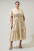 Zephyr Ticking Stripe Waist Tie Midi Curve Dress